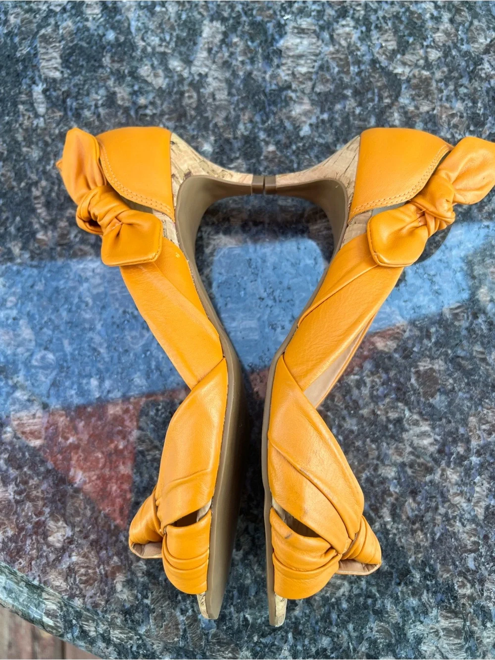 Madison Harding Cute Kitten Heels Orange Leather&Cork Sandals W Size 7M